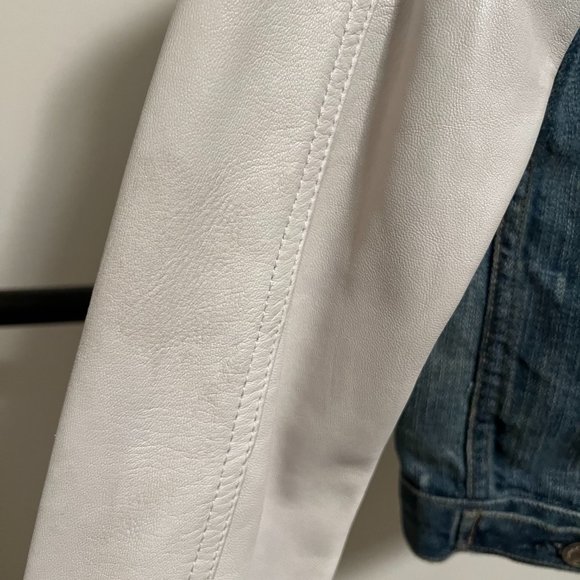 rag & bone/JEAN for Intermix White Leather Sleeve Distressed Jean Jacket S - Picture 8 of 11